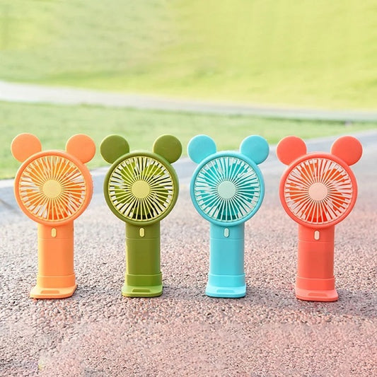 Mini Rechargeable Cartoon Fan With Phone Holder Base