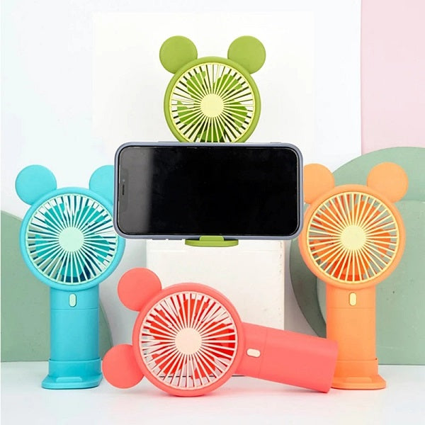 Mini Rechargeable Cartoon Fan With Phone Holder Base