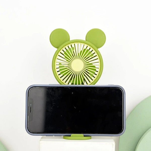 Mini Rechargeable Cartoon Fan With Phone Holder Base