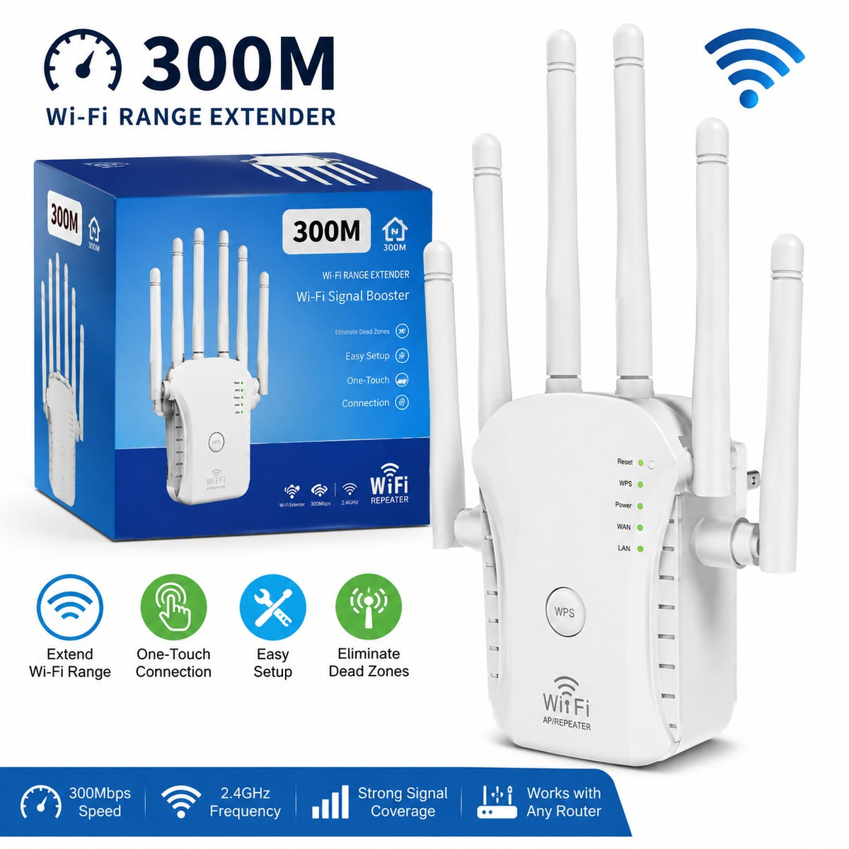 300Mbps Wi-Fi Range Extender Signal Booster with Multi-Antenna Design – 2.4GHz
