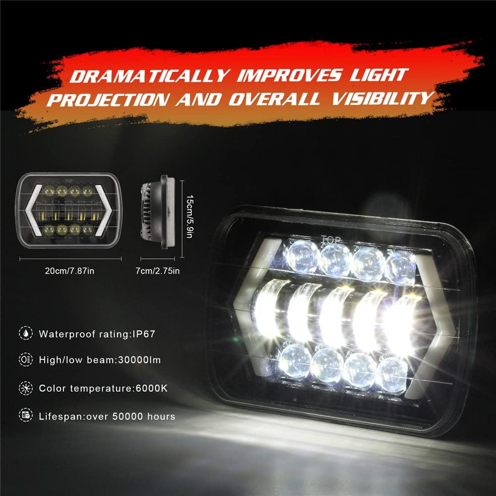 300W 7 inch LED Car Headlight Aluminum Shell Square (Single)