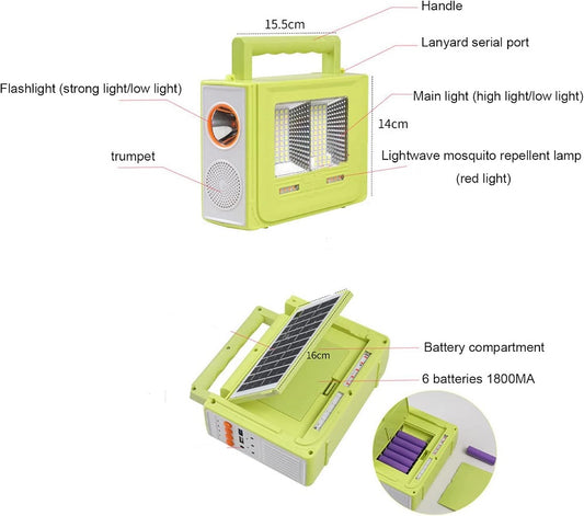 150W Solar Powered Multi-functional Emergency Light + Speaker