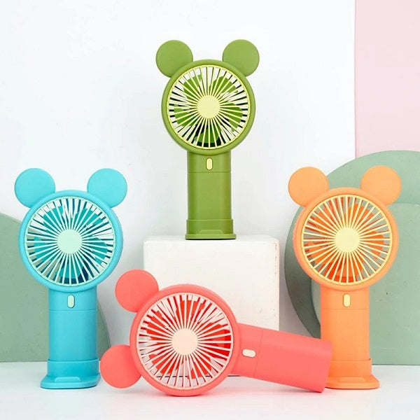 Mini Rechargeable Cartoon Fan With Phone Holder Base