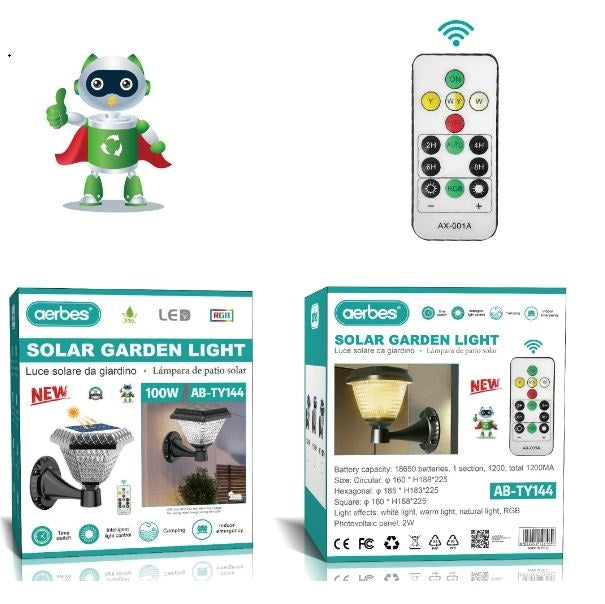 Solar Powered Garden Light RGB + White & Warm White With Remote Control