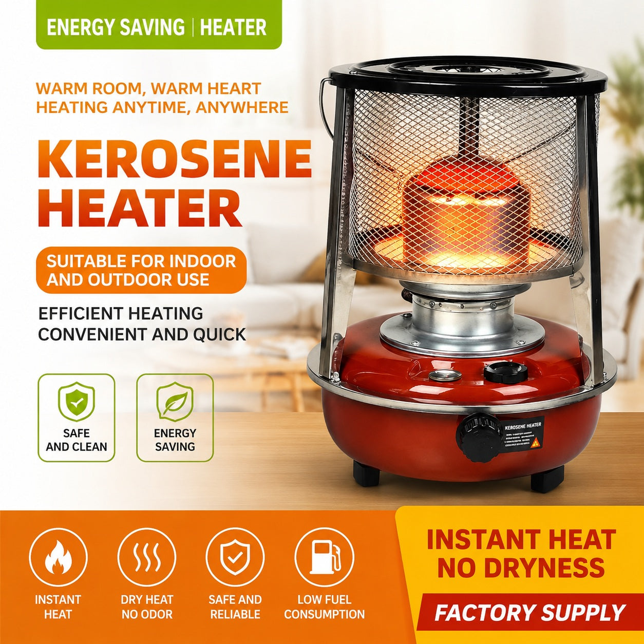 Portable Kerosene Heater with Protective Safety Cage, Manual Heat Control & Top Heating Plate – Indoor/Outdoor Space Heater for Camping, Patio, Emergency Heating & Winter Use