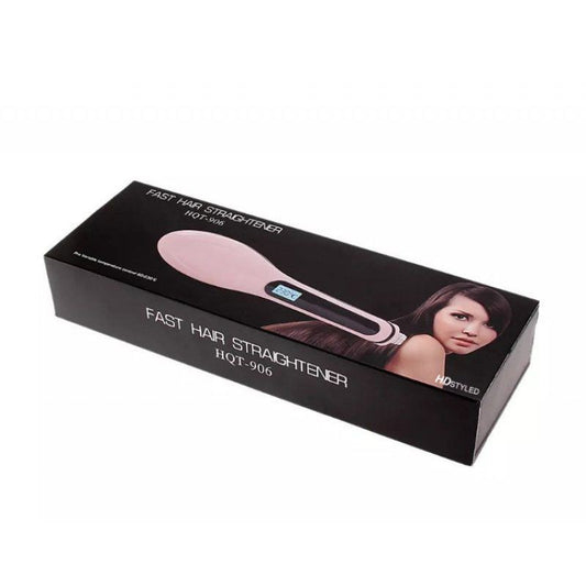 Electric Fast Hair Straightener Brush Comb with LCD Display - Pink
