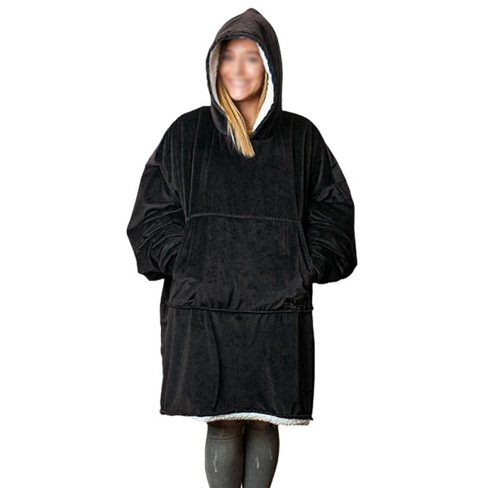 Huggle Hoodie, Ultra Plush Blanket, One Size fit all - Black
