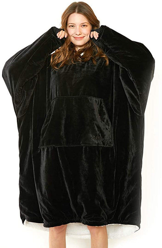 Huggle Hoodie, Ultra Plush Blanket, One Size fit all - Black