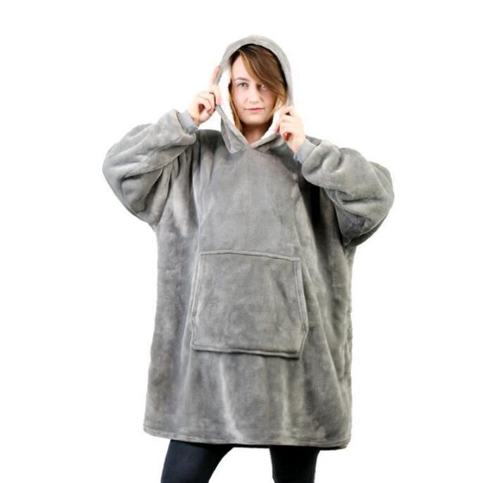 Huggle Hoodie, Ultra Plush Blanket, One Size fit all - Gray