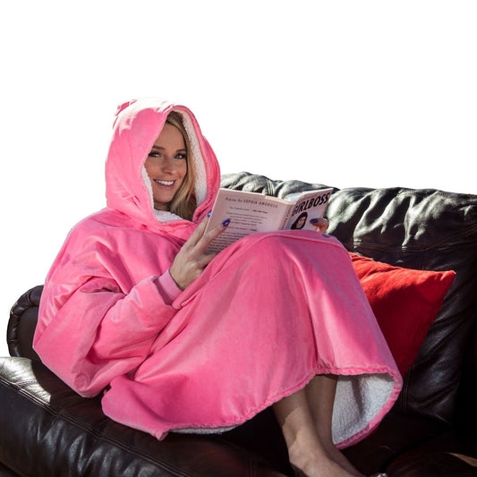 Huggle Hoodie, Ultra Plush Blanket, One Size fit all - Pink