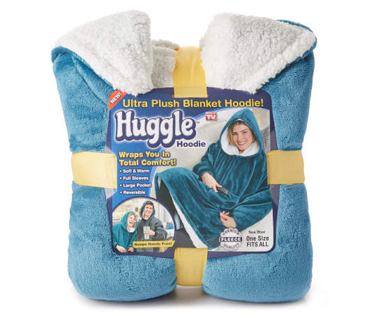 Huggle Hoodie, Ultra Plush Blanket, One Size fit all - Sea Blue
