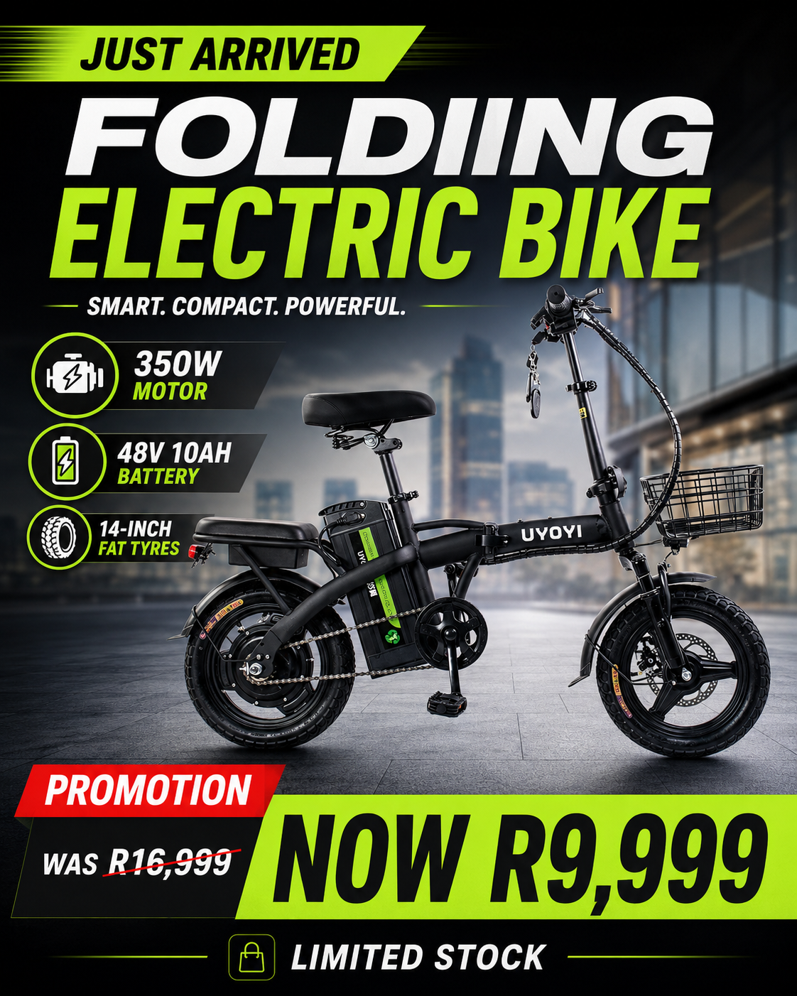 48V 10Ah 14-Inch Folding Electric Bike with Fat Tyres, Dual Seat, Pedal Assist & Disc Brakes – Compact E-Bike