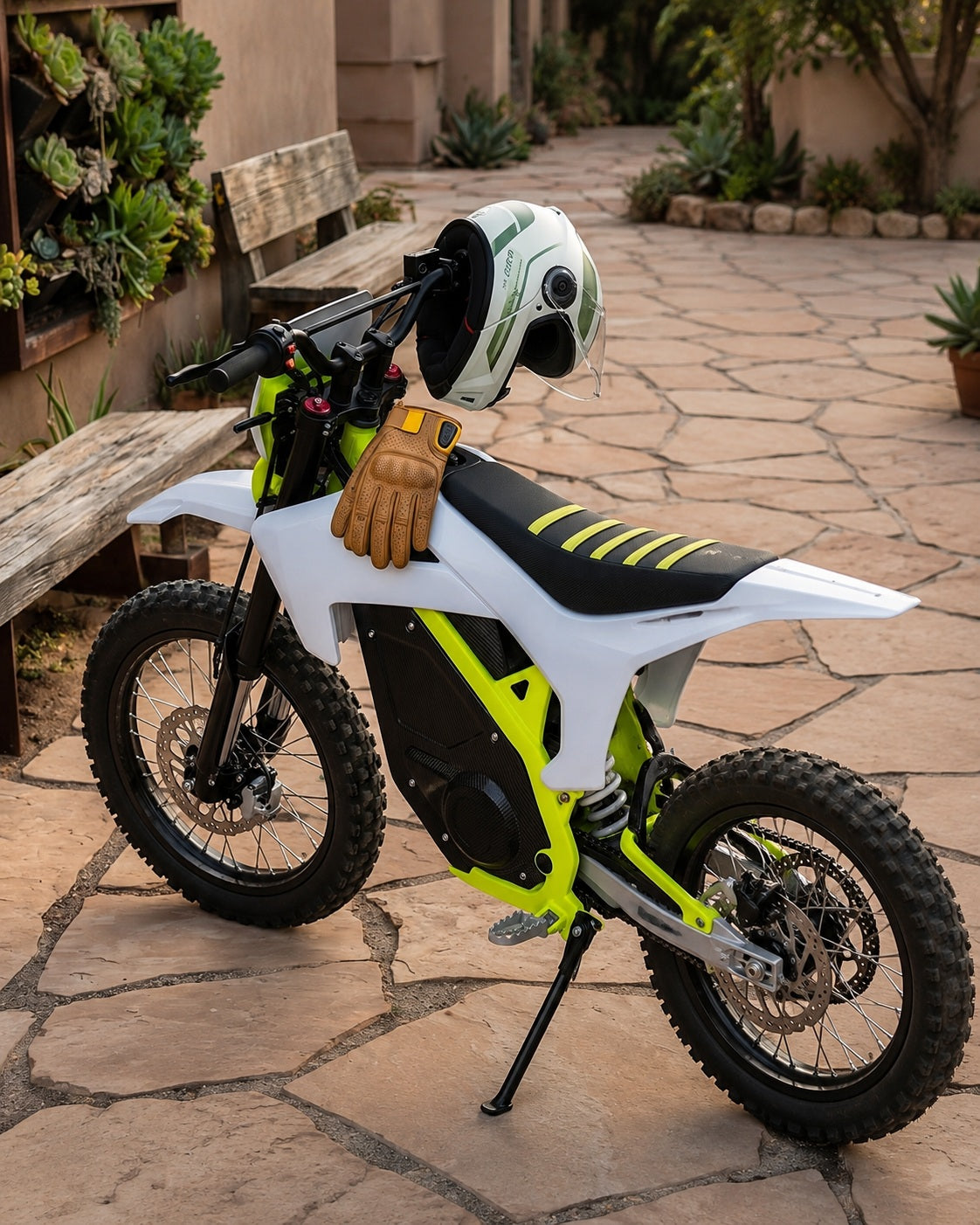 72V 3000W Electric Dirt Bike with 72V 30Ah Lithium Battery, Off-Road Tyres, Disc Brakes & Headlight – High-Power (White & Yellow)