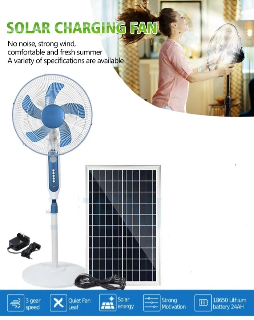 16″ 20W Solar Powered Fan With LED Light And USB Port