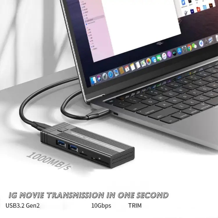M.2 NVME SATA SSD Enclosure Adapter With 4 In 1 Hub USB 3.2 Gen 2 10Gbps