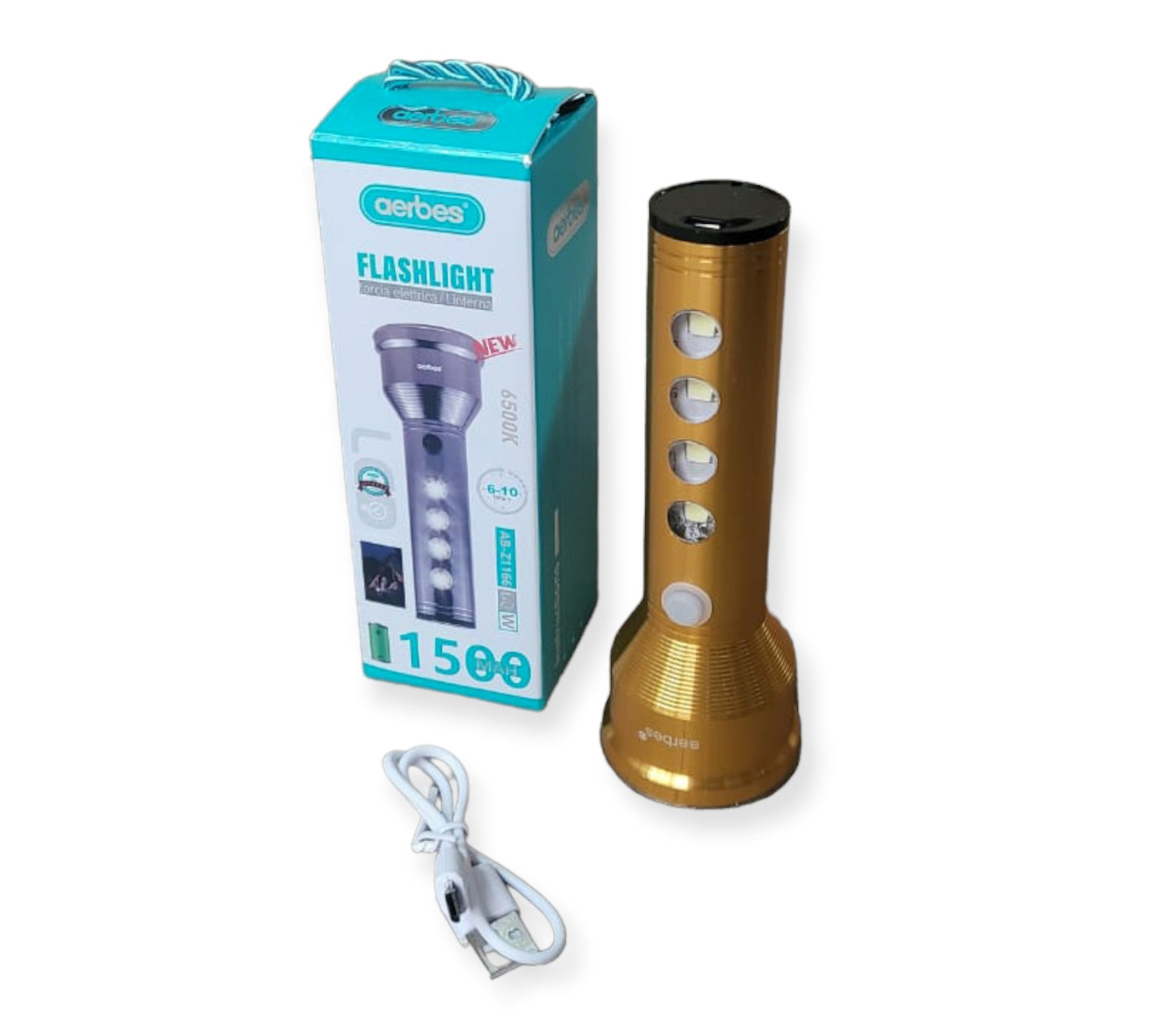 6500k LED Portable Flashlight With 1500Mah Battery Power