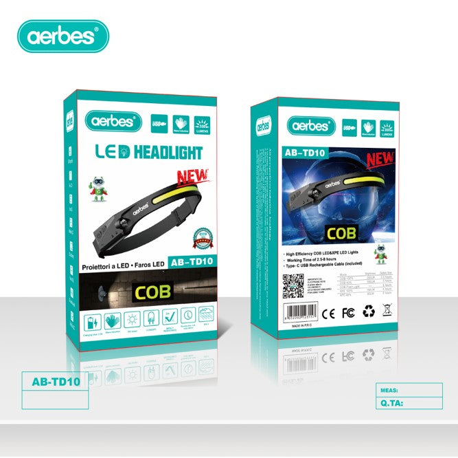 COB & LED Sensor Headlamp 800mah Battery