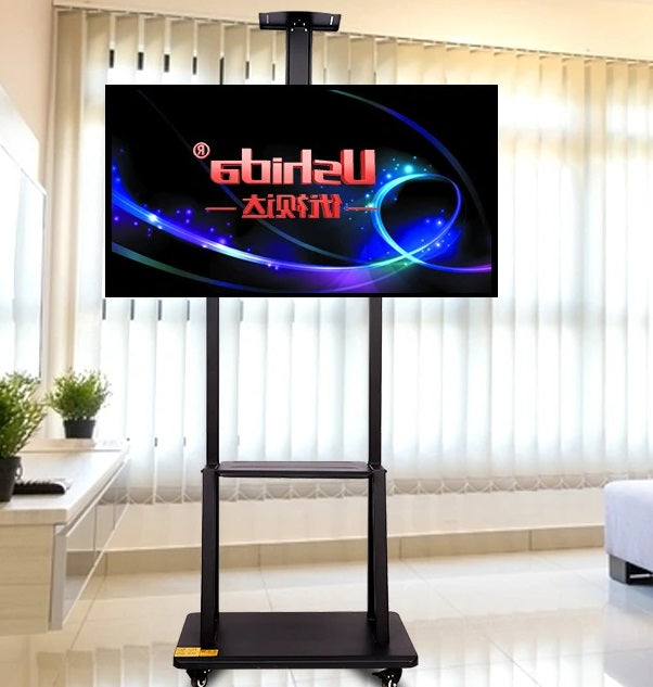 32-70 Inch Mobile Trolley Floor TV Mount Stand with 2 Shelves
