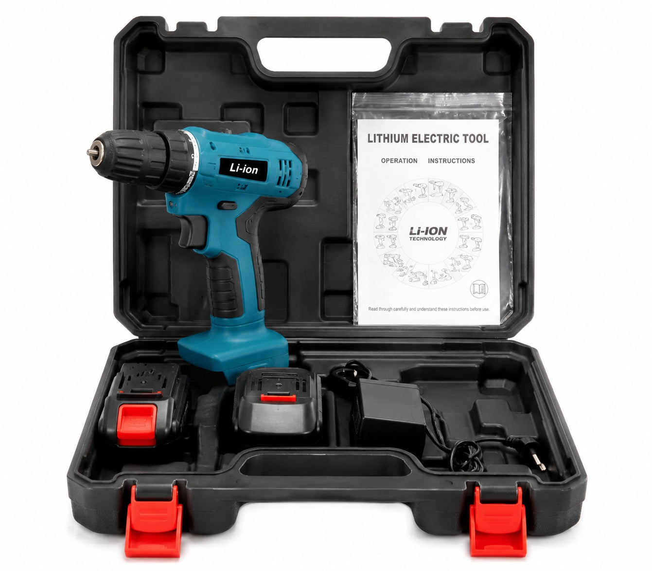 Rechargeable Cordless Drill Kit with 2 Batteries, Charger, Carry Case