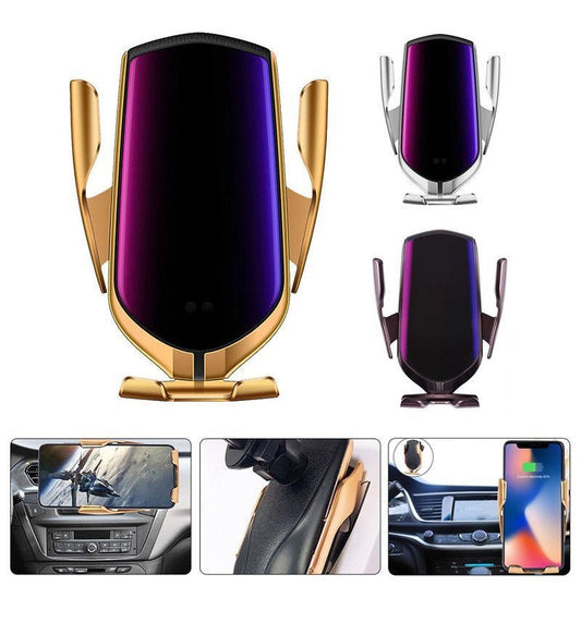 Smart Sensor Wireless Fast Charging Car Charger with 360 Rotation (Gold)