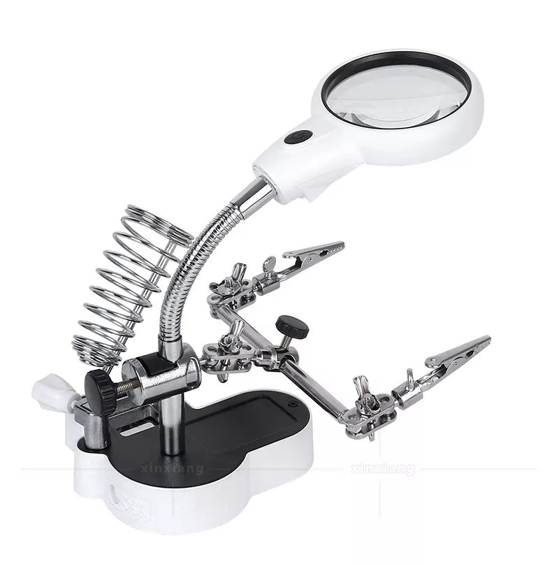LED Light Helping Hands Magnifier Station 4.5X 11x Desktop Magnifying Glass Stand 360 Degree Rotatable