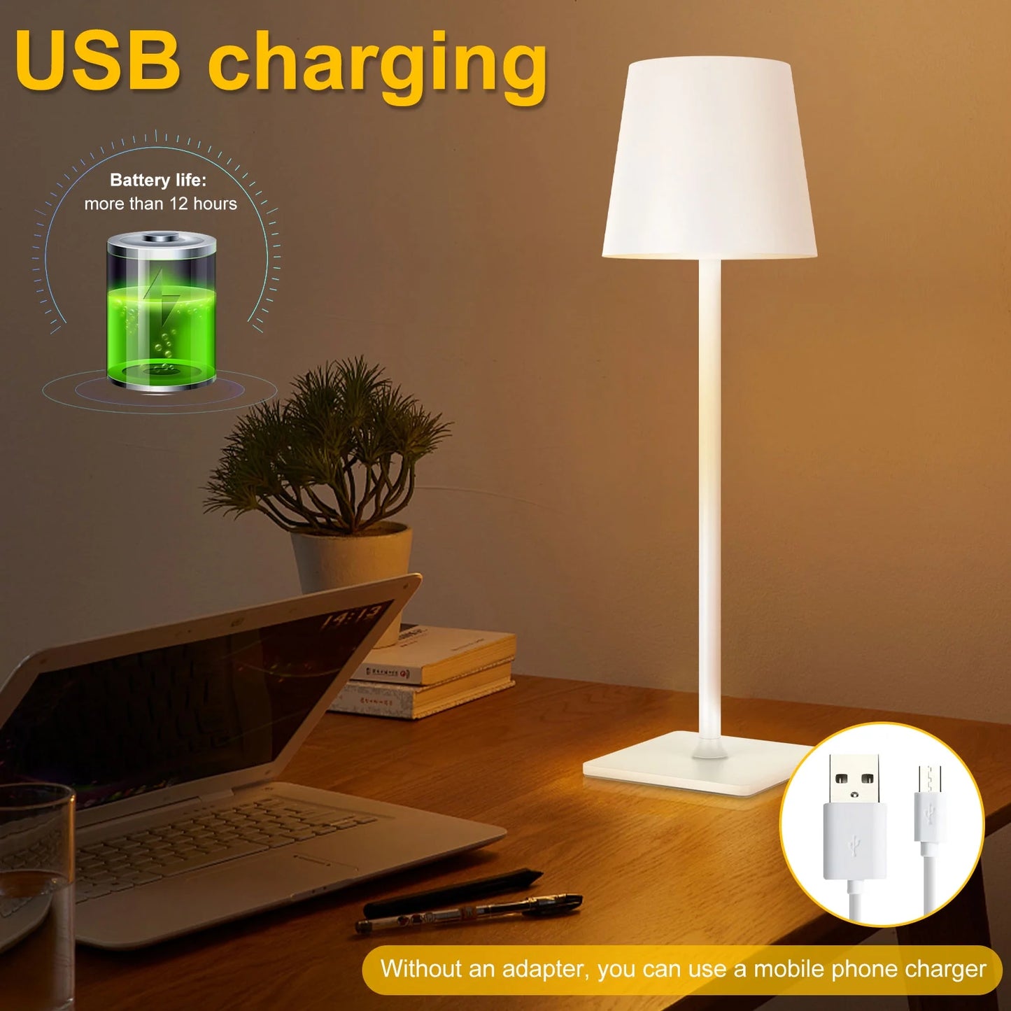 USB-C Rechargeable 3 Color Stepless Dimmable Table Lamp