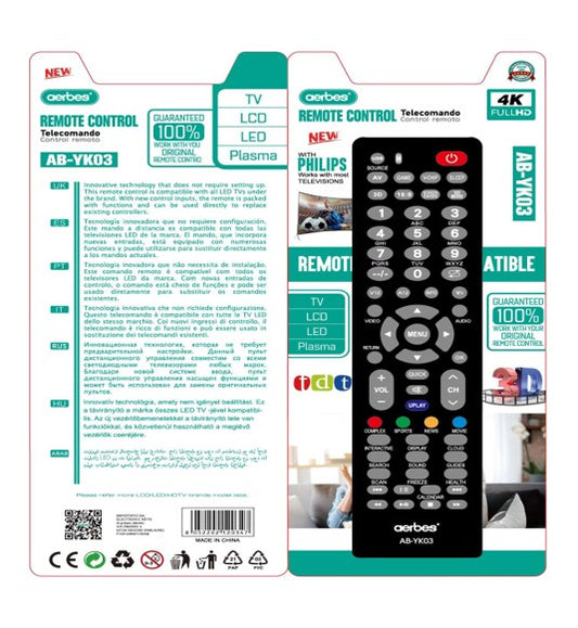 TV Remote Control Compatible With Philips And Most TVs