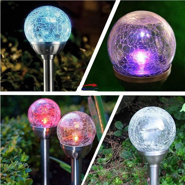 4pcs Cracked Glass Ball Solar Powered Spike Light