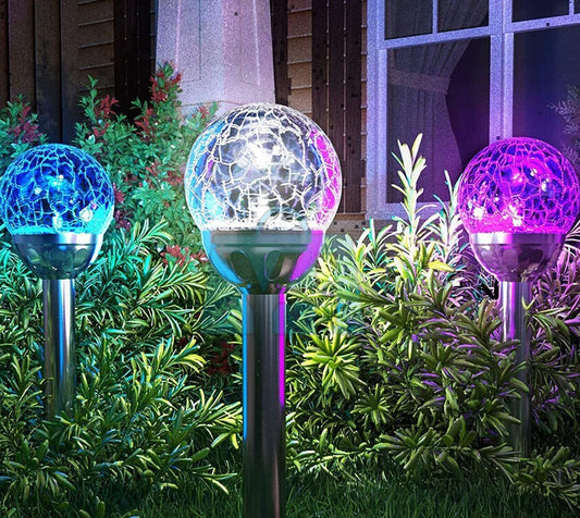 4pcs Cracked Glass Ball Solar Powered Spike Light
