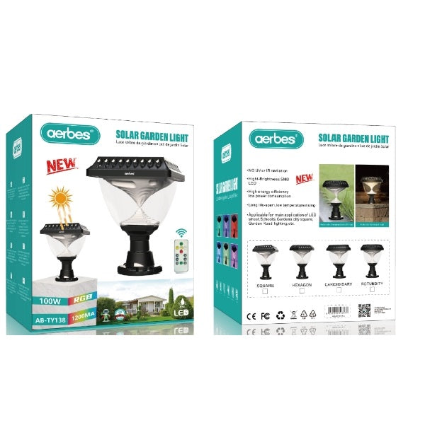 Solar Powered Garden Light RGB, Warm White And White With Remote Control 1200Mah