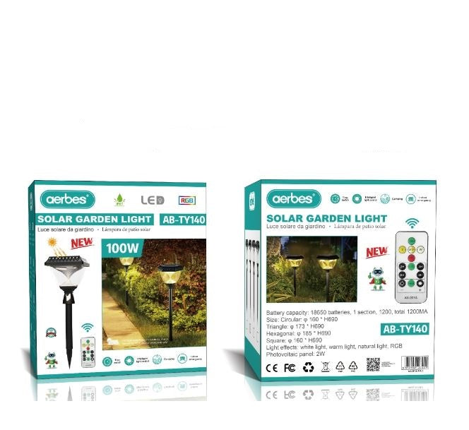 Solar Powered Garden Light RGB + White & Warm White With Remote Control