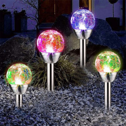 6 PCS Solar Powered Cracked Glass Effect RGB And White