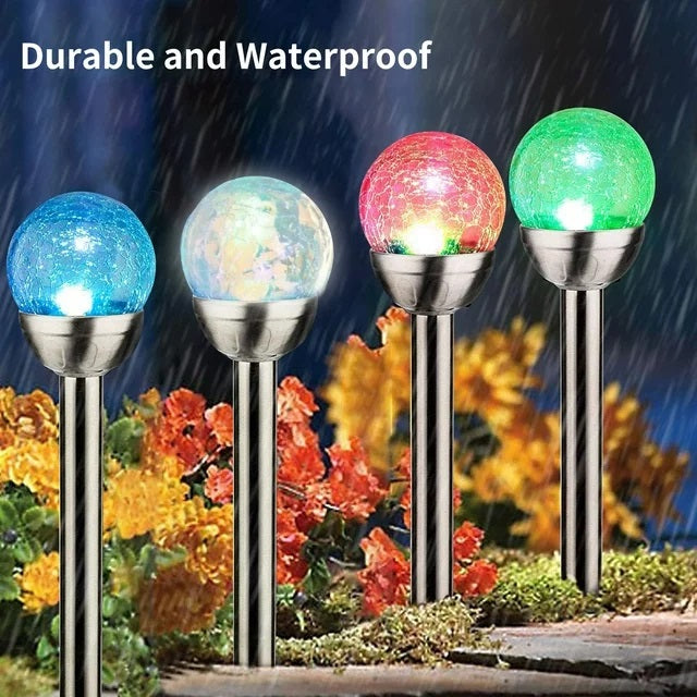6 PCS Solar Powered Cracked Glass Effect RGB And White