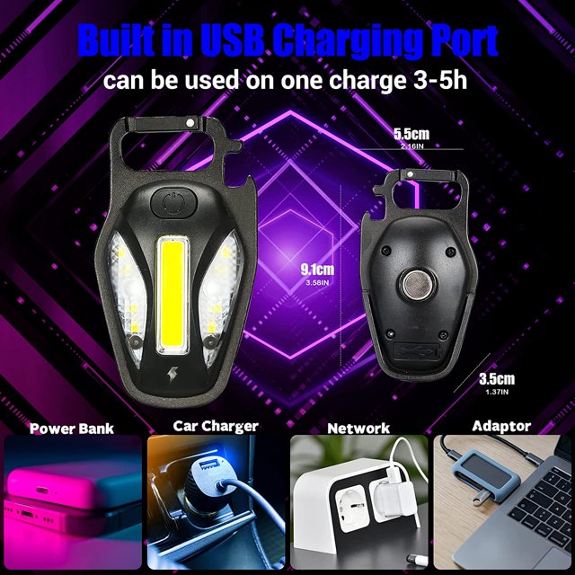 Rechargeable Magnetic LED + COB Keychain Torch With Carabiner Hook