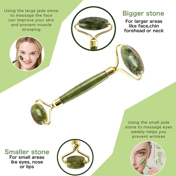 Natural Jade Stone Massage Roller and Gua-Sha Massager For The Face