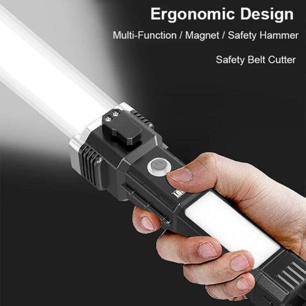 Super Bright LED Torch With Safety Hammer And Side Light