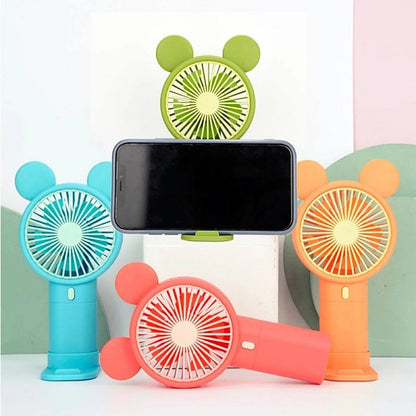 Mini Rechargeable Cartoon Fan With Phone Holder Base