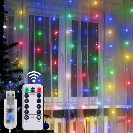 3x2M Remote Control Copper Wire Fairy Curtain Light With