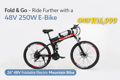 26” 48V 250W Foldable Electric Mountain Bike – 8Ah Lithium Battery, Front Suspension & Disc Brakes