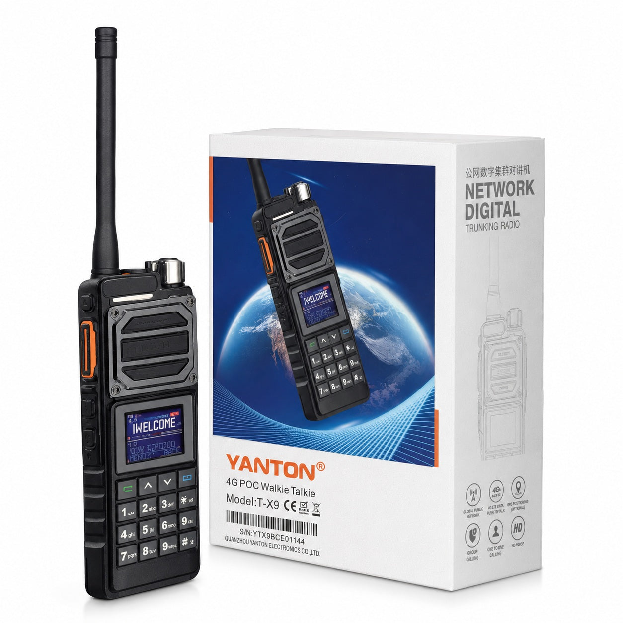 Yanton T-X9 4G POC Walkie Talkie Network Digital Trunking Radio with Display, Keypad & Antenna – Portable Two-Way Communication Device for Security, Logistics, Construction & Outdoor Use