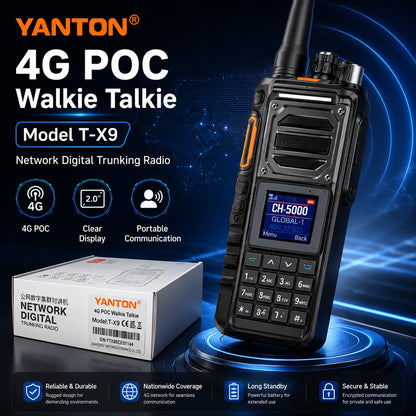 Yanton T-X9 4G POC Walkie Talkie Network Digital Trunking Radio with Display, Keypad & Antenna – Portable Two-Way Communication Device for Security, Logistics, Construction & Outdoor Use