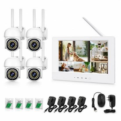 2MP Wireless Security Camera Kit with 8-Inch Monitor, 4 Outdoor WiFi Cameras, Night Vision, Power Adapters & Accessories – Home & Business Surveillance System
