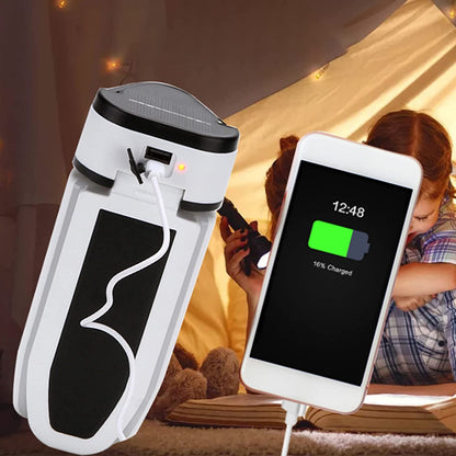 LED Solar Powered Folding Lamp With USB Port To Charge Phones
