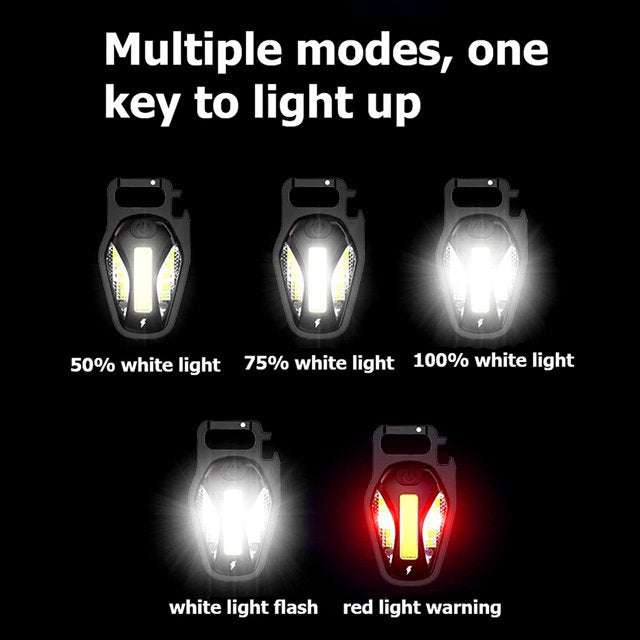 Rechargeable Magnetic LED + COB Keychain Torch With Carabiner Hook
