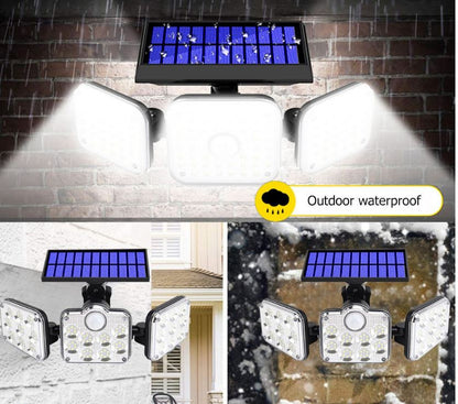 Three Head Outdoor Solar Powered LED Sensor Wall Light