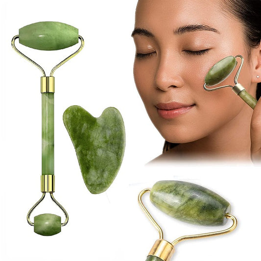 Natural Jade Stone Massage Roller and Gua-Sha Massager For The Face