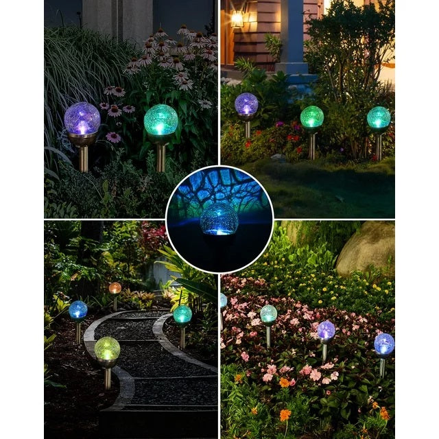 6 PCS Solar Powered Cracked Glass Effect RGB And White