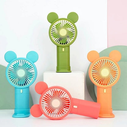 Mini Rechargeable Cartoon Fan With Phone Holder Base