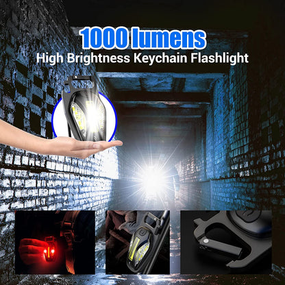 Rechargeable Magnetic LED + COB Keychain Torch With Carabiner Hook