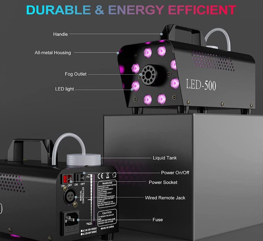 500W Remote Control Fog Machine With 8 RGB LED